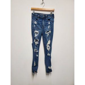 American Eagle Dream Jean Distressed Medium Wash Super Hi-Rise Jegging SZ 6